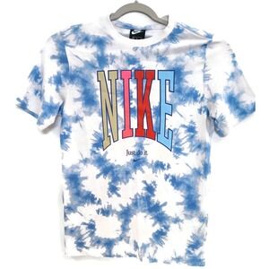 Nike Shirt Mens‎ Medium Blue White Tie Dye Just Do It Graphic Swoosh Peace Globe